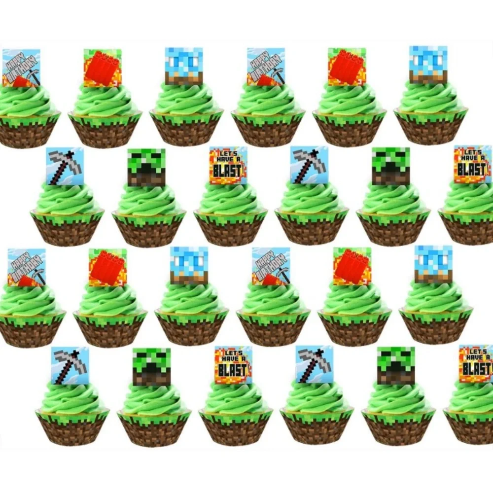 Minecraft Cupcake Wrappers (12) and Cupcake Toppers (13)